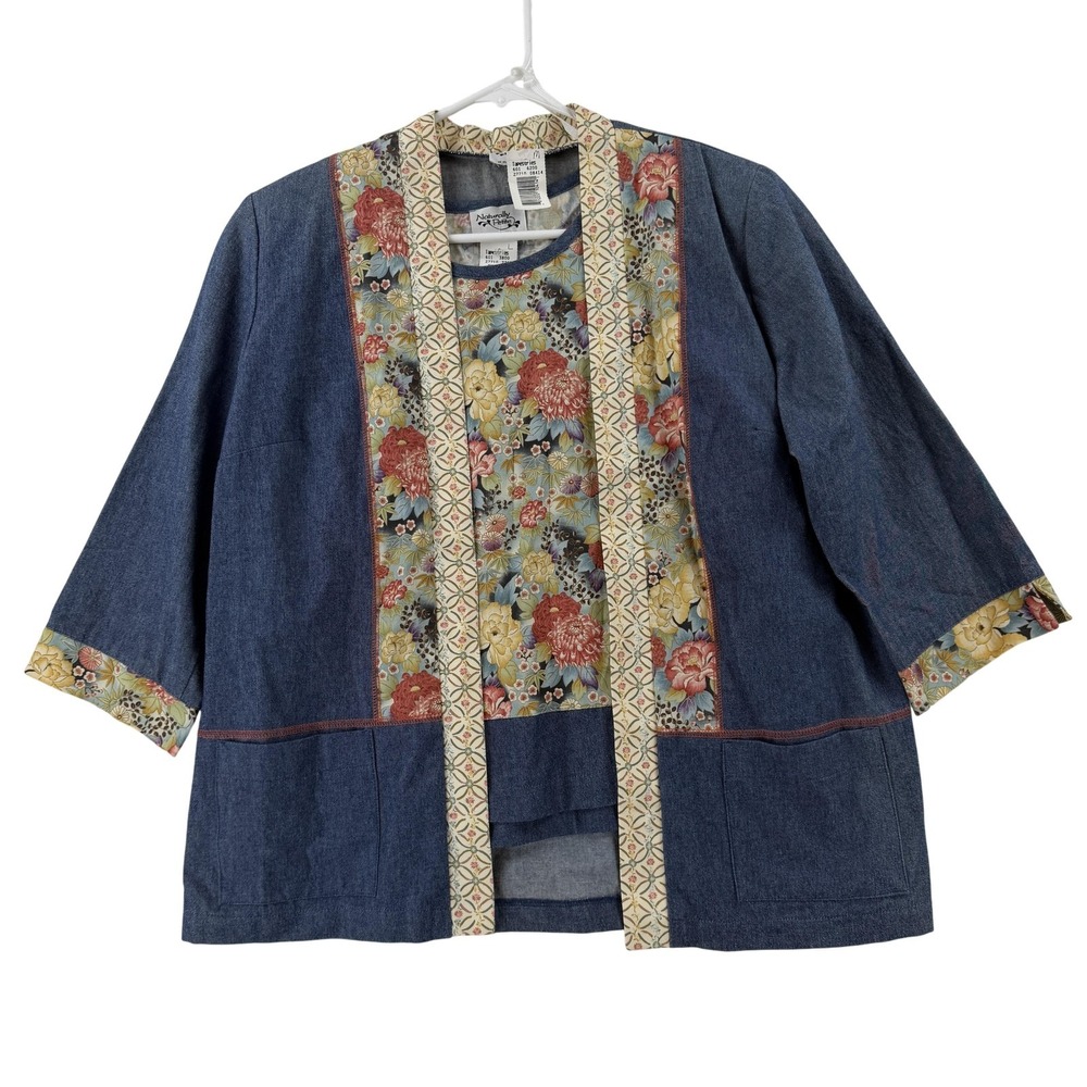 VTG Naturally Petite Hawaii Jacket Tank Set Womens M Blue Floral Denim NWT